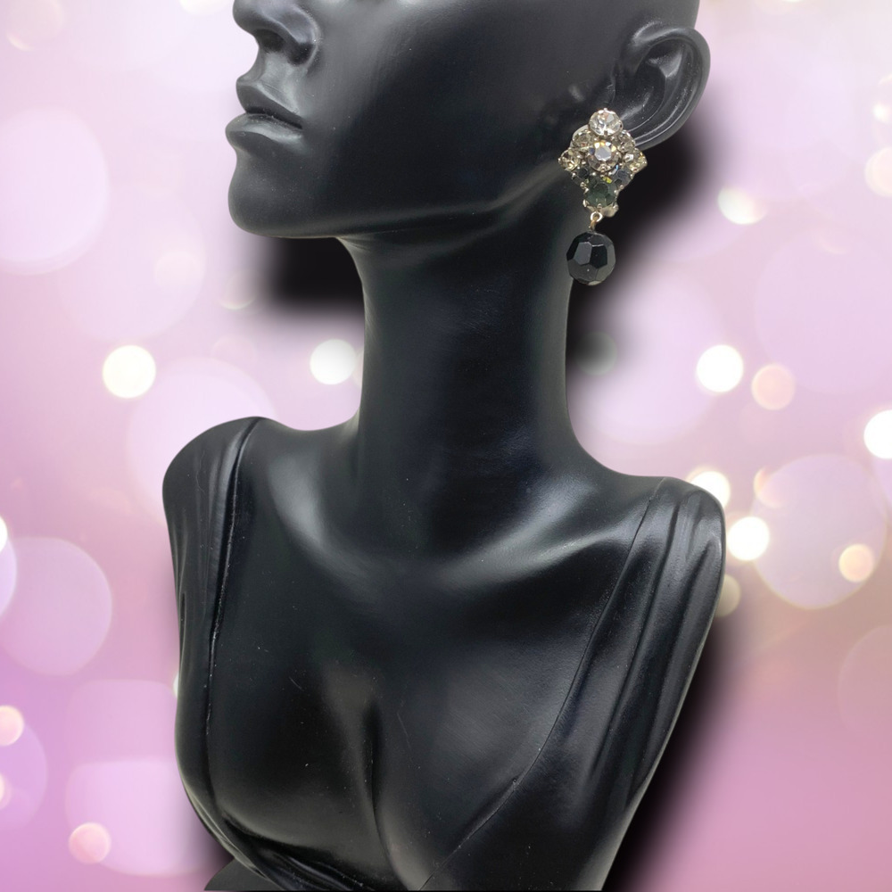 Vtg 70's Ombre Crystal Clip On Earrings Dangle Chandelier Couture Runway Sparkly